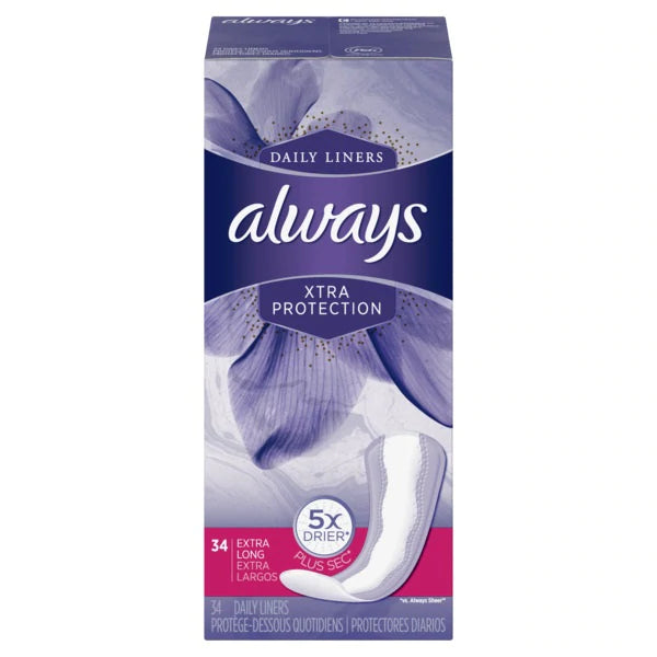 Always Xtra Protection Daily Liners Extra Long - 34ct/12pk