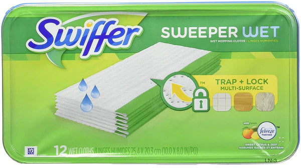 Swiffer Base Wet Cloths Sweet Citrus&Zest - 12ct/12pk