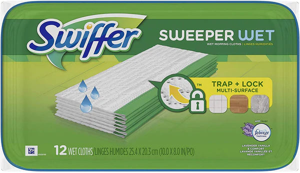 Swiffer Sweeper Wet Mopping Cloths with Febreze, Lavender Vanilla & Comfort- 12ct/12pk