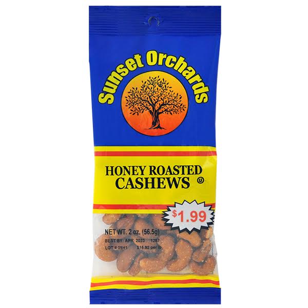 Sunset Orchards Honey Roasted Cashews - 2oz/12pk