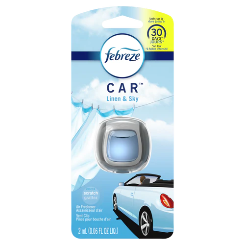 Febreze Car Odor-Eliminating Air Freshener Vent Clip, Linen & Sky - 1ct/8pk