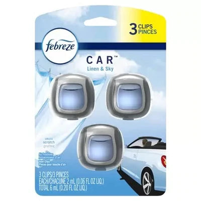 Febreze Car Odor-Eliminating Air Freshener Vent Clip, Linen and Sky - 3ct/8pk