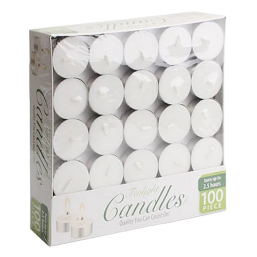 Tea Light Candles BOX Unscented White in Tin Cup - 100ct/12pk