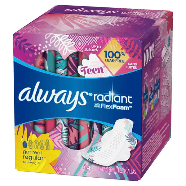 Always Radiant Extra Heavy Pads Size 3 Light Clean Scent w/Wings - 22ct/3pk