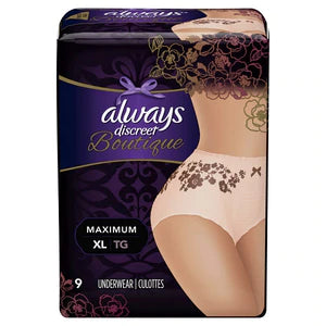 Always Discreet Boutique Underwear Maximum Protection Peach XL - 9ct/2pk