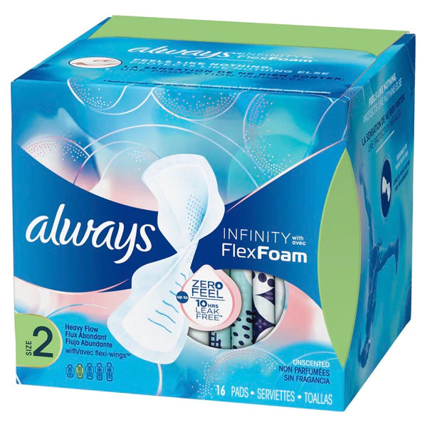 Always Infinity Super Unscented Pads w/Wings Flex Foam Size 2 - 16ct/12pk