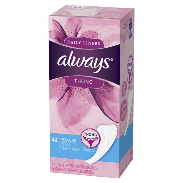 Always Daily Liners Unscented Thong Regular - 42ct/8pk