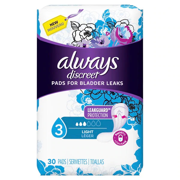 Always Discreet Light Absorbency Pads - 30ct/3pk