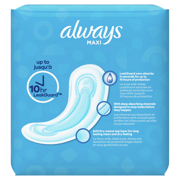 Always Maxi Pads Size 2 Long Super Absorbency Unscented without Wings - 22ct/6pk