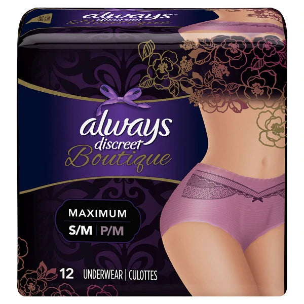 Always Discreet Boutique Underwear Maximum Protection Purple Small/Medium - 12ct/2pk