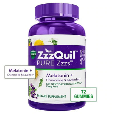 Vicks Pure ZzzQuil Melatonin Sleep Aid Wildberry Vanilla Flavor Gummies - 72ct/6pk