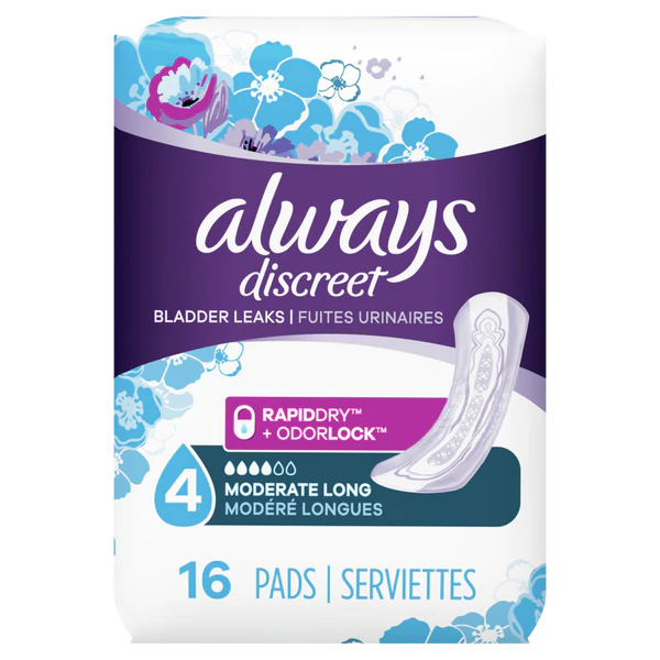 Always Discreet Moderate Absorbency Pads Long Length - 16ct/3pk