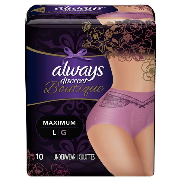 Always Discreet Boutique Underwear Maximum Protection Purple Large - 10ct/2pk