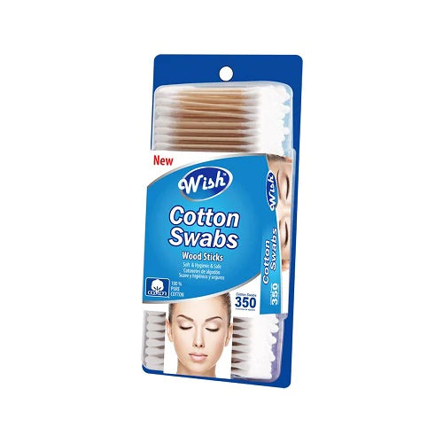 Cotton Swabs Wood Sticks WISH Care - 350ct/48pk