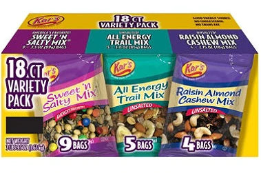 Kar's Variety Pack Nuts (Sweet'n Salty, Raisin Almond Cashew, Energy)- 3.18oz/18pk