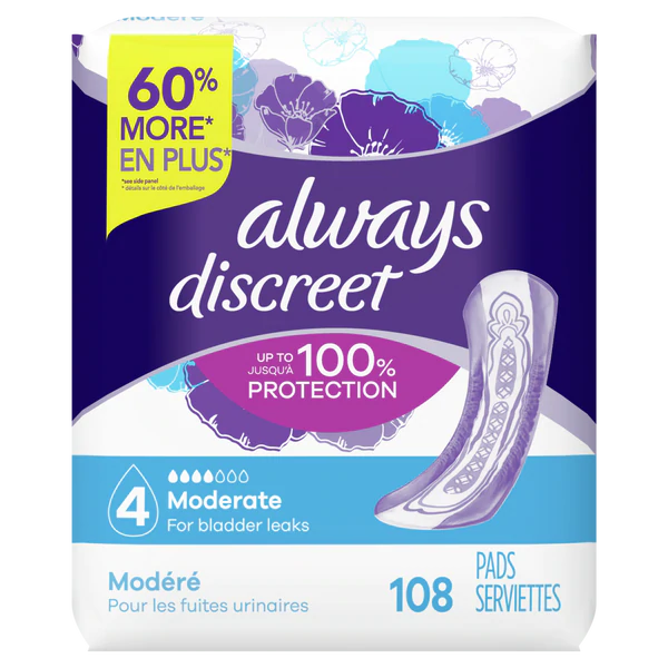 Always Discreet Moderate Absorbency Pads - 108ct/2pk