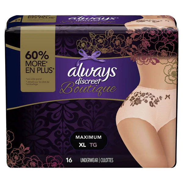 Always Discreet Boutique Underwear Maximum Protection Peach XL - 16ct/2pk