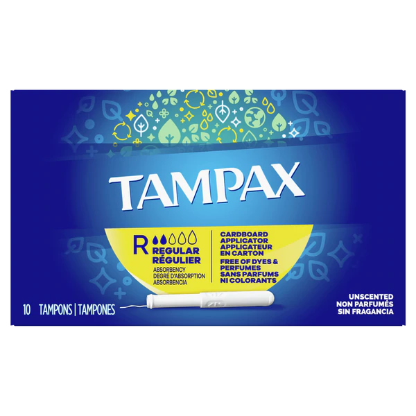 Tampax Cardboard Tampons Regular Absorbency Anti-Slip Grip LeakGuard Skirt Unscented- 10ct/48pk