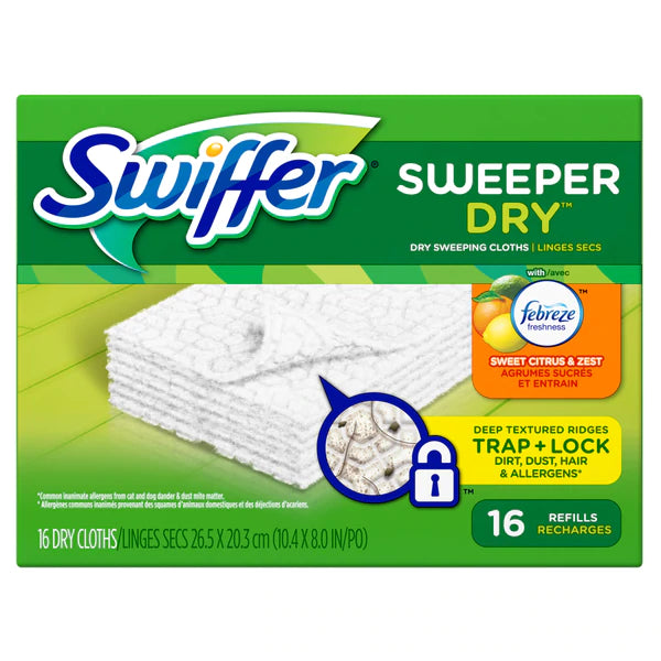 Swiffer Sweeper Dry Cloths Sweet Citrus&Zest - 16count/12pack