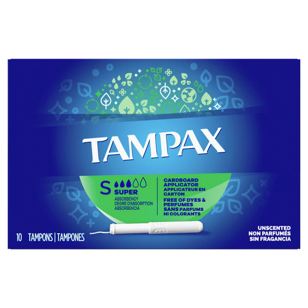 Tampax Cardboard Tampons Super Absorbency Anti-Slip Grip LeakGuard Skirt Unscented -10ct/48pk