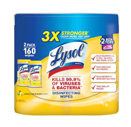 Lysol Disinfecting Wipes Lemon & Lime Blossom - 2x80ct/3pk