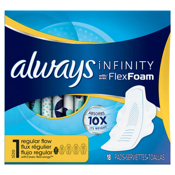 Always INFINITY REGULAR UNS w/FlexFoam Size1 - 18ct/12pk