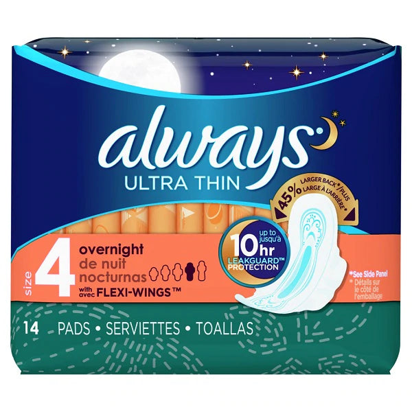 Always Ultra Thin Overnight Pads w/Wings Unscented - 14ct/6pk