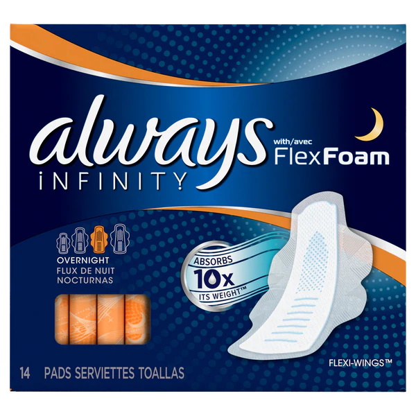 Always INFINITY OVERNIGHT UNS w/Flexi-Wings - 14ct/12pk