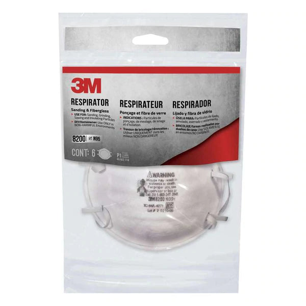 3M Sanding and Fiberglass Respirator N95 Particulate 8200H6-DC - 6ct/6pk