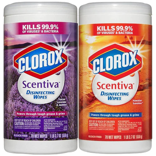 Clorox Scentiva Disinfecting Wipes Hawaiian Sunshine+Tuscan Lavender Jasmine 6/2x70ct