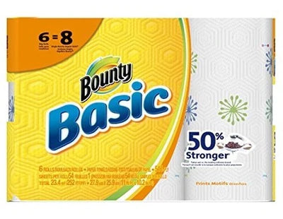 Bounty Basic Paper Towels Print 6 Big Rolls - 54ct/6pk