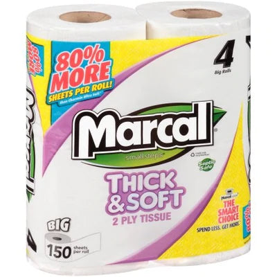 Marcal Thick & Soft 2 Ply Toilet Tissue 4 Big Rolls - 150ct/24pk