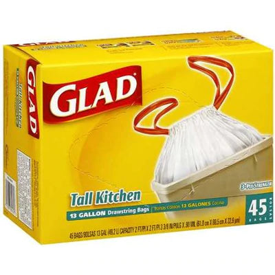 Glad Tall Kitchen Drawstring 13gal White SRU - 45ct/6pk