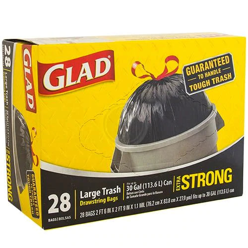 Glad Trash Drawstring 30gal Black - 28ct/6pk