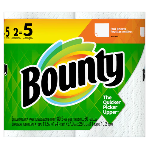 Bounty Paper Towels, White, 2 Double Plus Rolls = 5 Regular Rolls - 2ct/6pk