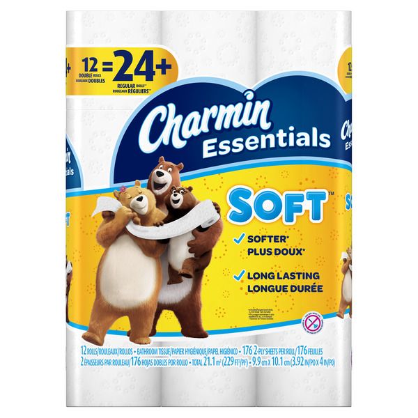 Charmin Essentials Soft Toilet Paper 12 Double Rolls 176sh - 12ct/4pk