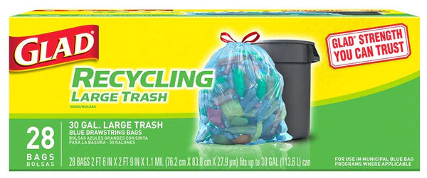 Glad Recycling Drawstring Translucent Blue 30gal 28ct/4pk