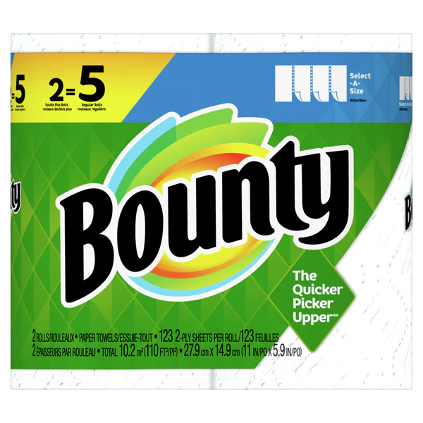 Bounty Select-A-Size Paper Towels White 2 Double Plus Rolls = 5 Regular Rolls - 2ct/6pk