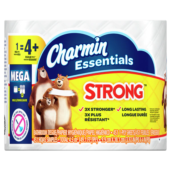 Charmin Essentials Strong Toilet Paper 1 Mega Roll 1-Ply 451 Sheets - 1ct/36pk