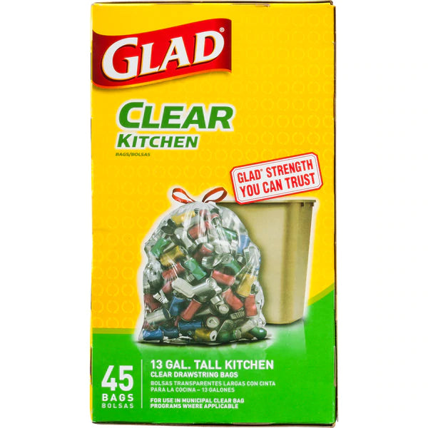 Glad Recycling Tall Kitchen Drawstring Clear 13gal 45ct/4pk