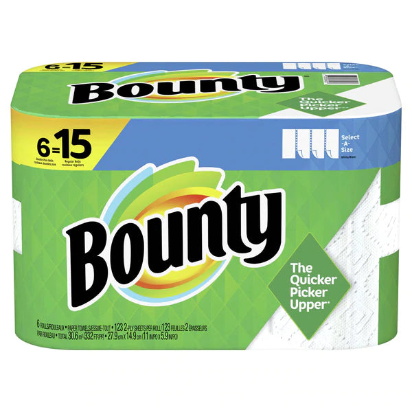 Bounty Select-A-Size Paper Towels White 6 Double Plus Rolls = 15 Regular Rolls- 6ct/1pk