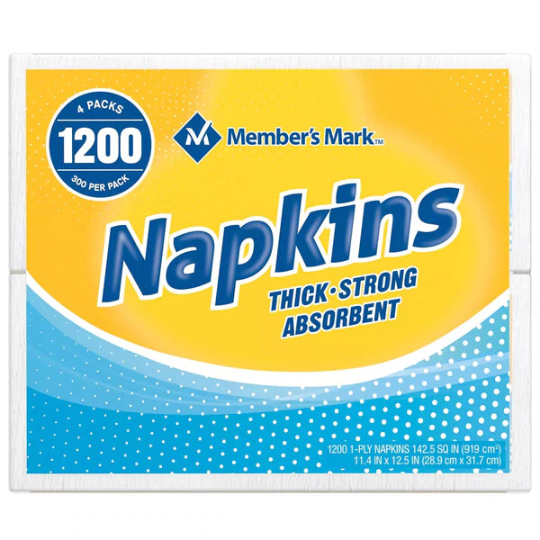 Member's Mark 1-Ply Everyday White Napkins 11.4" x 12.5" - 300ct/4pk