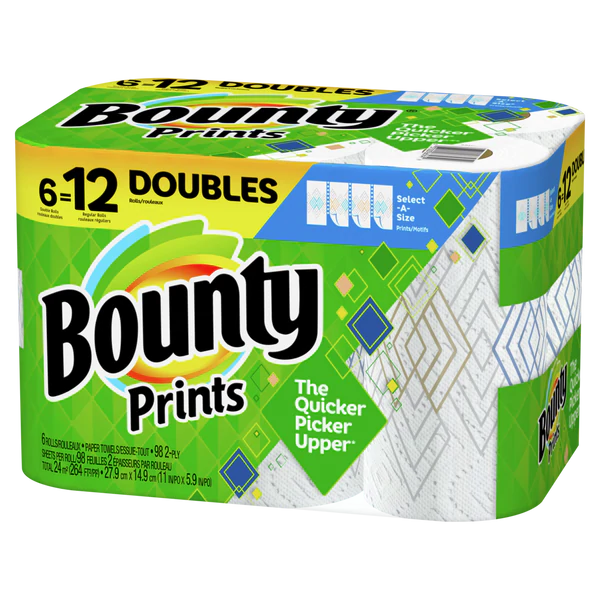 Bounty SAS Paper Towels 6 Double Rolls = 12 Regular Rolls - 98sh/6pk