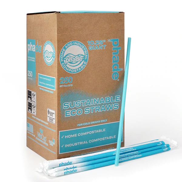 Phade 10.25" Giant Wrapped Compostable Eco-Straws - 250ct/8pk