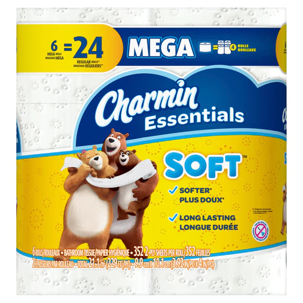 Charmin Essentials Soft Toilet Paper 6 Mega Rolls 352ct/roll - 6pc/2pk