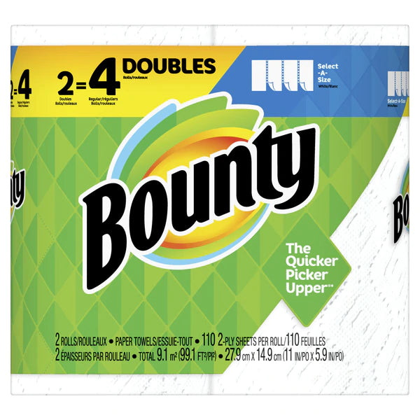 Bounty Select-A-Size Paper Towels, White, 2 Double Rolls 110ct/6pk