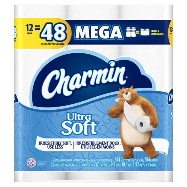 Charmin Ultra Soft Toilet Paper 12 Mega Rolls 284ct/roll - 12ct/4pk