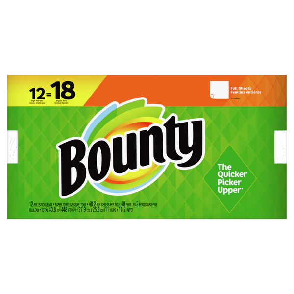 Bounty Paper Towels White 12 Single Plus Rolls = 18 Regular Rolls 48-2ply Sheets- 12ct/1pk