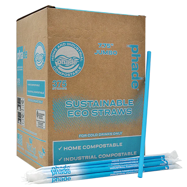 Phade 7.75" Jumbo Wrapped Compostable Eco-Straws - 375ct/10pk