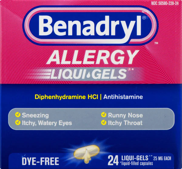 Benadryl Allergy Antihistamine Liqui-Gels Dye-Free Capsules - 24ct/24pk